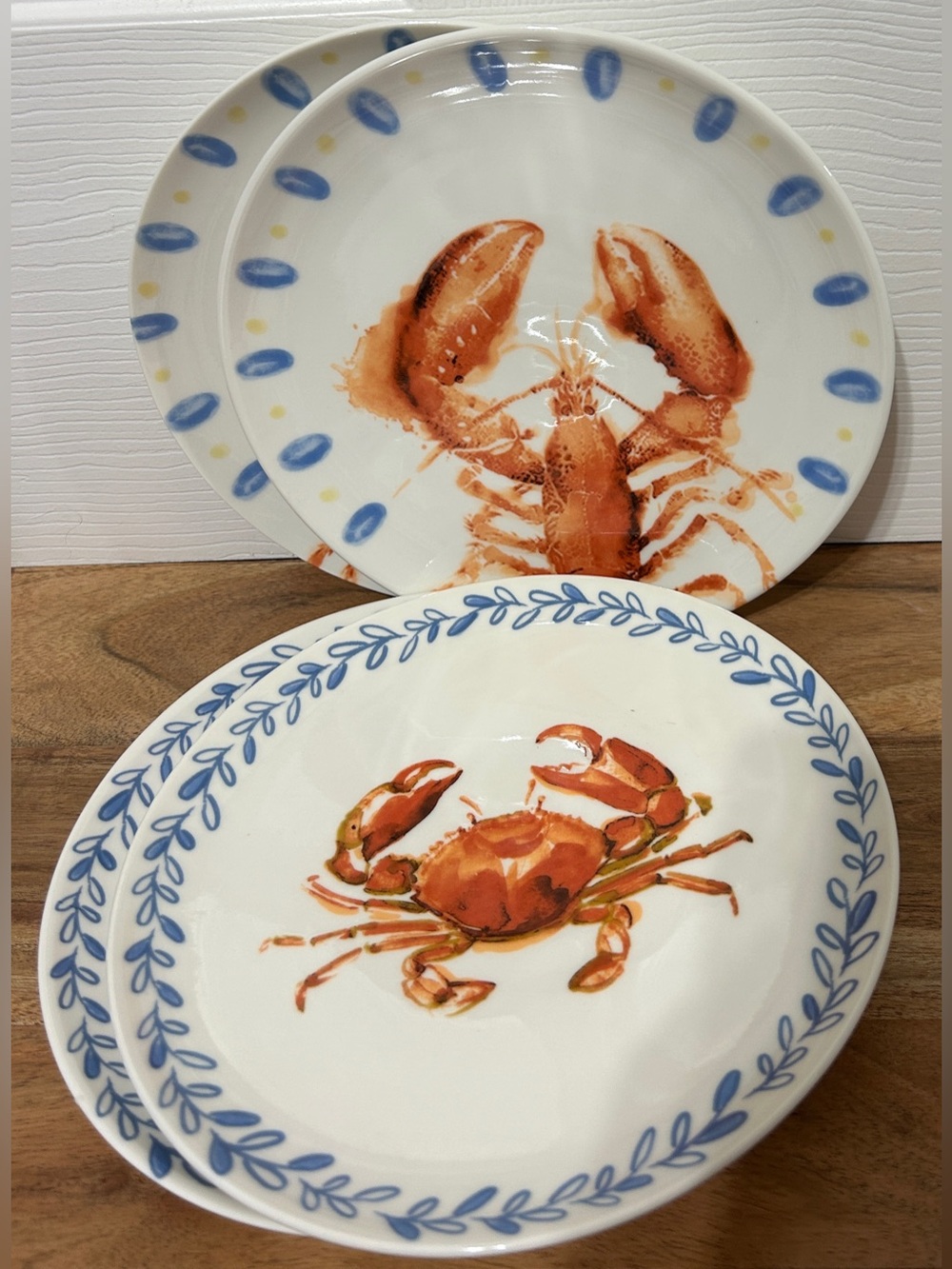 NEW Set of 4 Lobster & Crab Ceramic Dessert Salad Plates Coastal Beach 8”